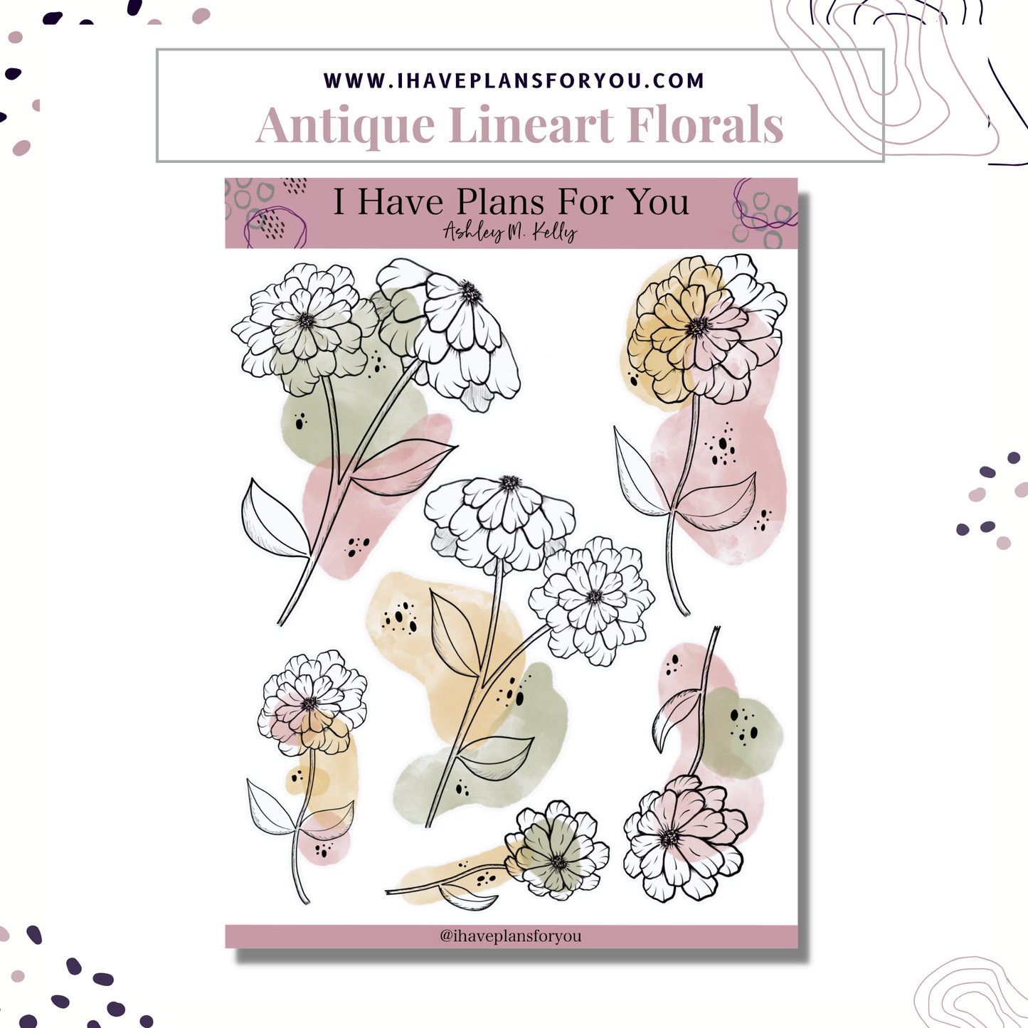 Antique Florals Coffee and Heart Sticker Set