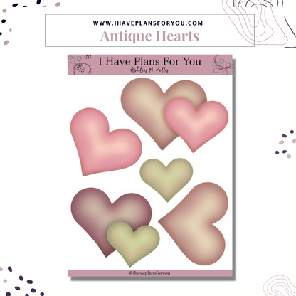 Antique Florals Coffee and Heart Sticker Set