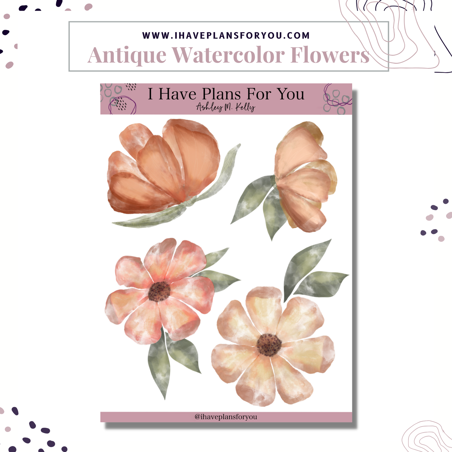 Antique Florals Coffee and Heart Sticker Set