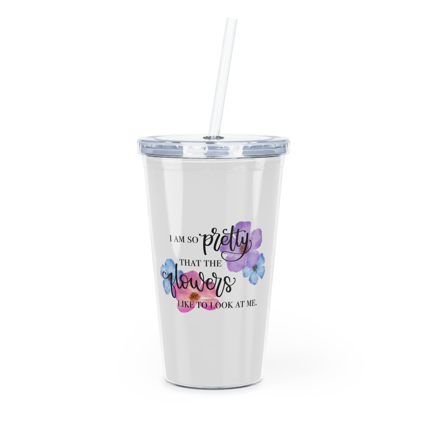 Watercolor Spring Floral Hand-Lettered Plastic Tumbler with Straw