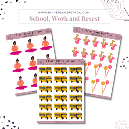 Work, Relax, School Bus Icon Stickers