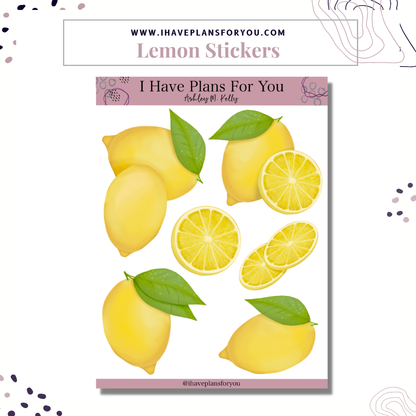 Bright Yellow Lemon Fruit Stickers for Planners, Paper Crafting and Scrapbooking