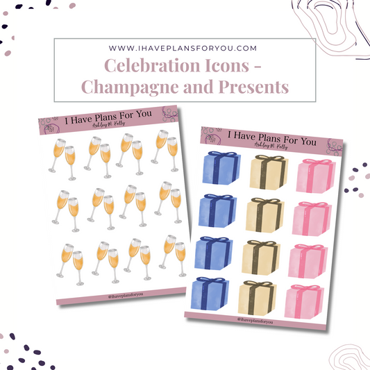 Celebration Icon Stickers - Champagne & Presents