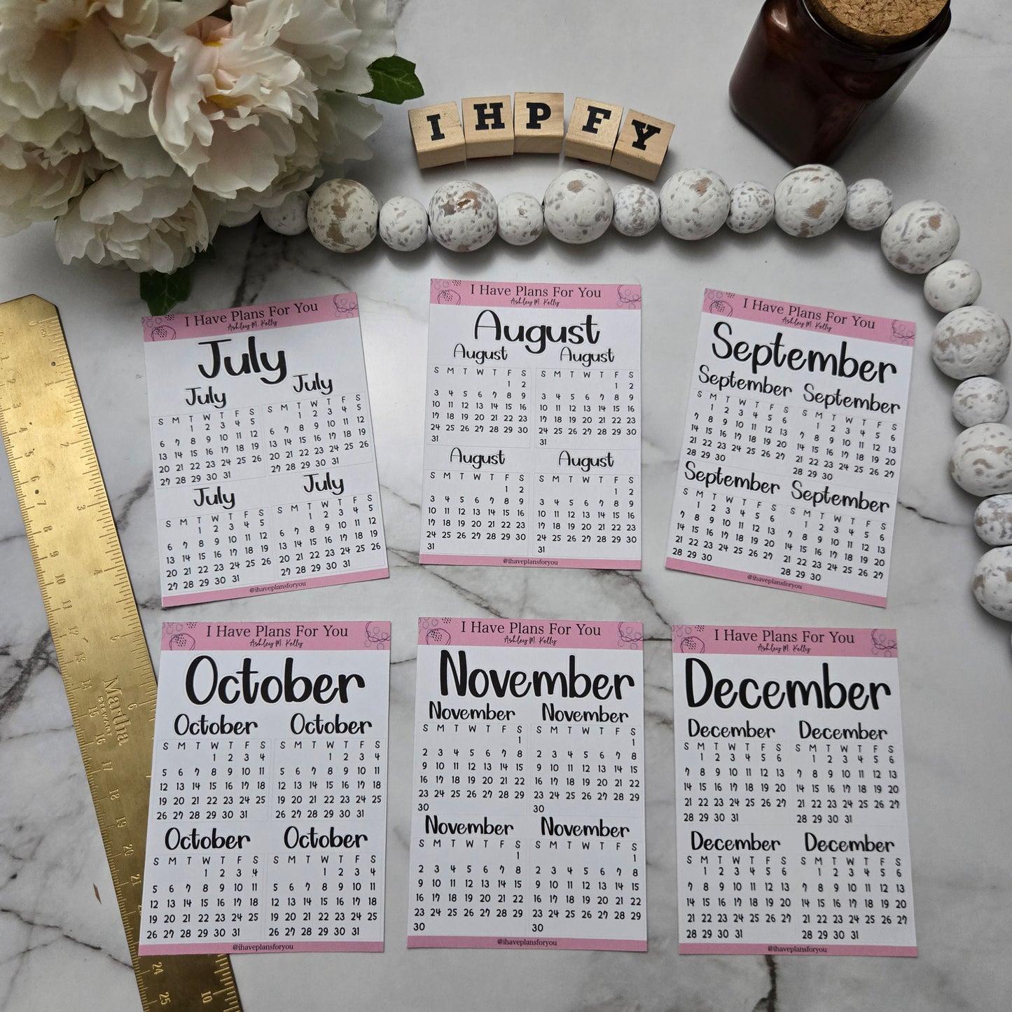 2025 Monthly Calendar Stickers July - December