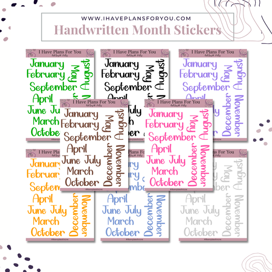 Handwritten Months of the Year Stickers