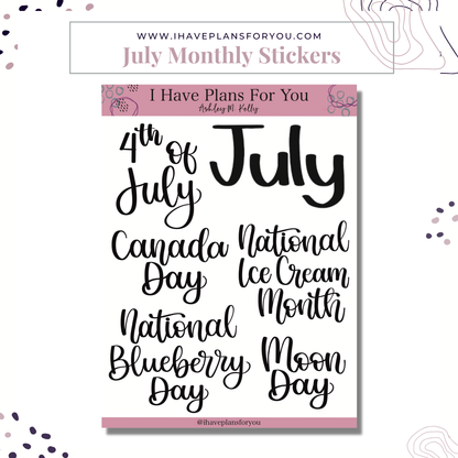 Monthly Holiday Stickers July - December Set