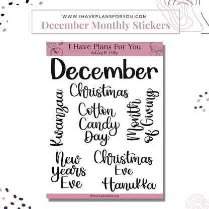 Monthly Holiday Stickers July - December Set