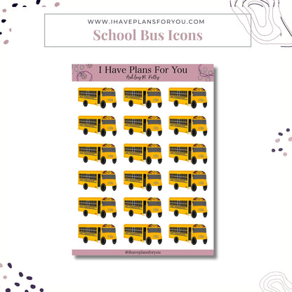 Work, Relax, School Bus Icon Stickers